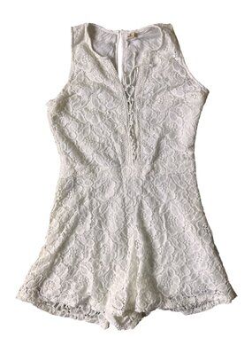 Hollister Crochet Romper Medium White Lace Up Bridal Shower Summer Coquette